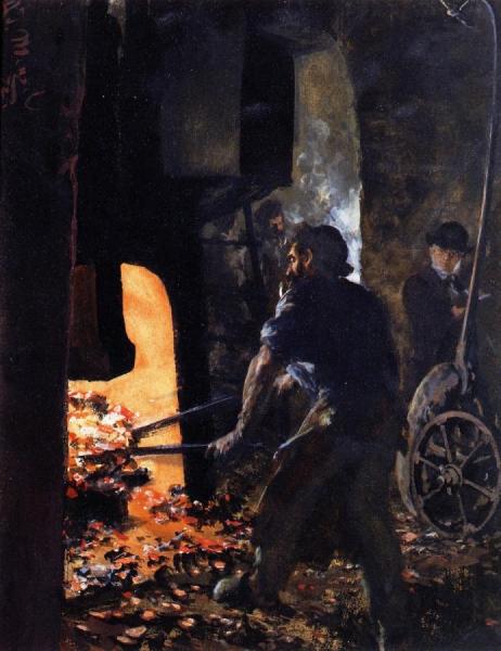 Adolph Von Menzel Self Portrait With Worker Near The Steam-hammer