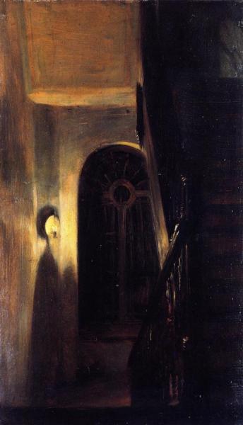 Stairway Landing In Nocturnal Lighting by Adolph Von Menzel
