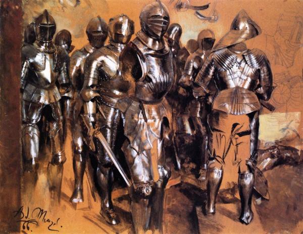 Suits Of Armor Standing by Adolph Von Menzel Oil Painting Reproductions