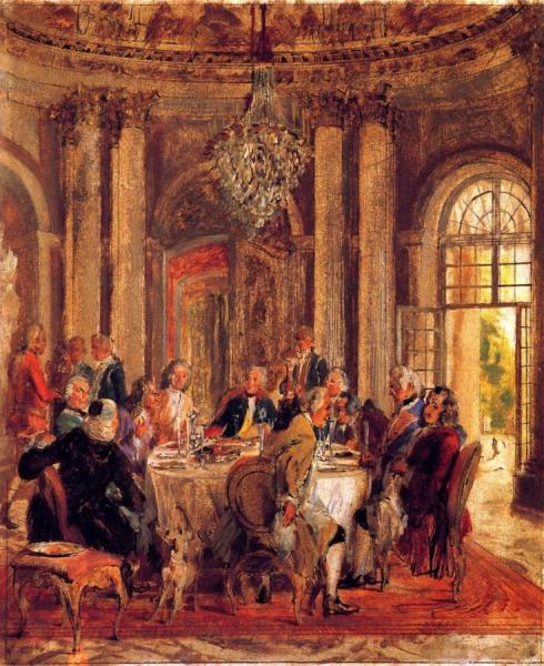 The Round Table Of Frederick Ii At Sanssouci (sketch) by Adolph Von Menzel