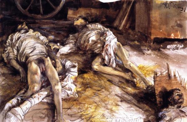Adolph Von Menzel Two Dead Soldiers In A Barn