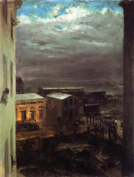 View Over Anhalt Station By Moonlight by Adolph Von Menzel