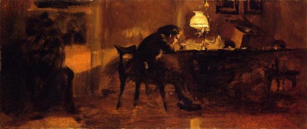 Young Boy Sitting At A Table by Adolph Von Menzel