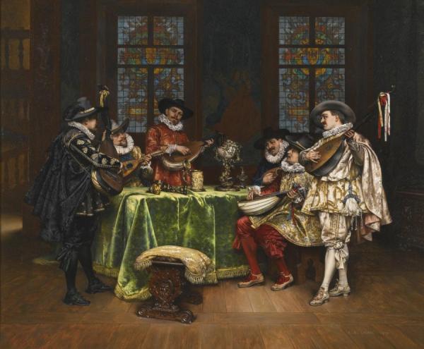 Interior With Troubadours by Adolphe Alexander Lesrel