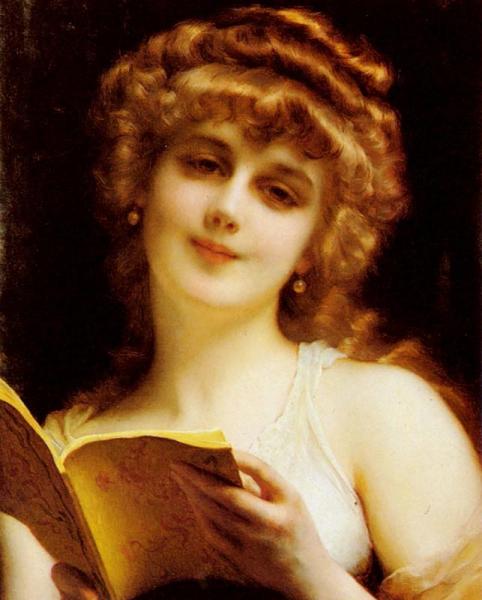 A Blonde Beauty Holding A Book by Adolphe Piot Oil Painting Reproductions