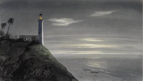 The Lighthouse At Sainte Suzanne by Adolphe Theodore Jules Potemont