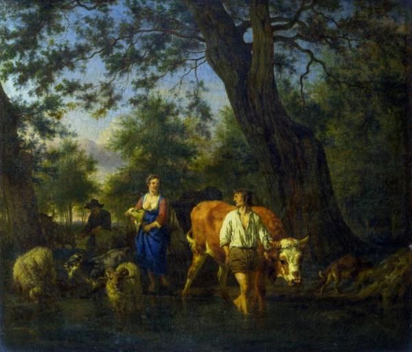 Peasants With Cattle Fording A Stream by Adriaen Van De Velde Oil Painting Reproductions