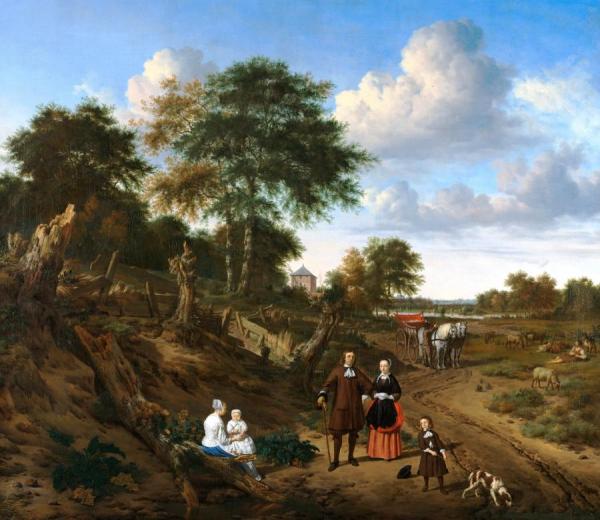 Portrait Of A Couple With Two Children And A Nursemaid In A Landscape by Adriaen Van De Velde
