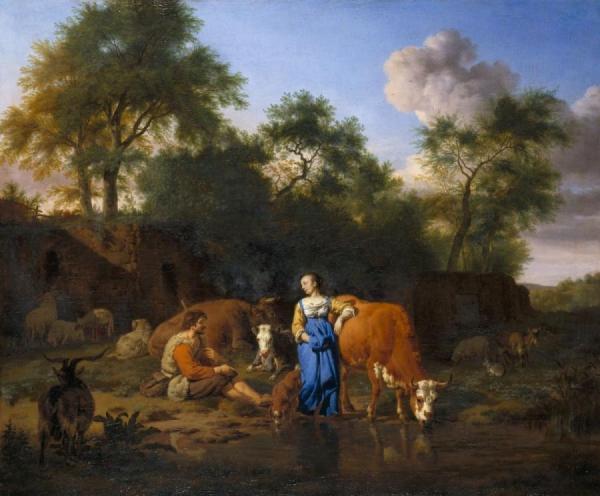 Adriaen Van De Velde Shepherd And Shepherdess With Cattle By A Stream