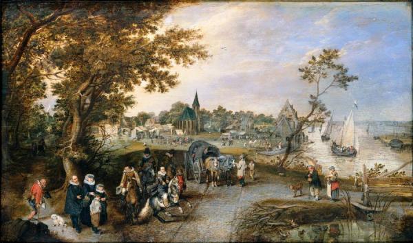 Landscape With Figures And A Village Fair by Adriaen Van De Venne