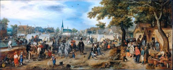 Princes Maurits And Frederik Hendrik Of Orange At The Valkenburg Horse Fair by Adriaen Van De Venne