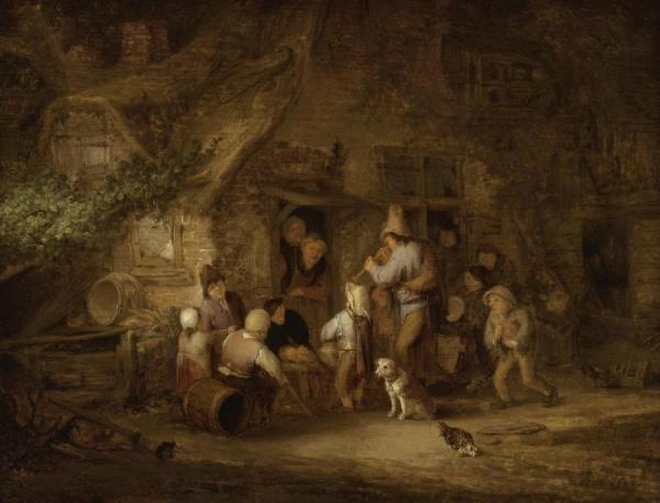 A Man Playing The Shawm At A Rustic Cottage Door by Adriaen Van Ostade Oil Painting Reproductions