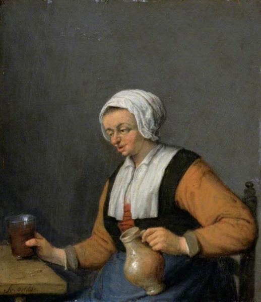A Woman With A Beer Jug by Adriaen Van Ostade