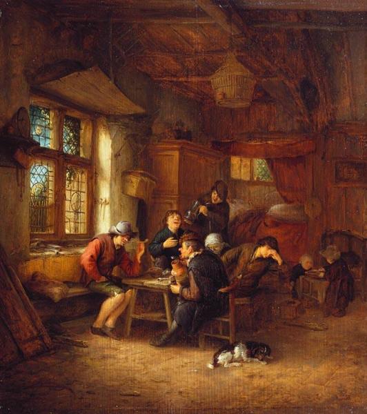 Adriaen Van Ostade Interior Of A Tavern With Five Peasants And A Woman