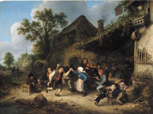 Peasants Carousing And Dancing Outside An Inn by Adriaen Van Ostade Oil Painting Reproductions