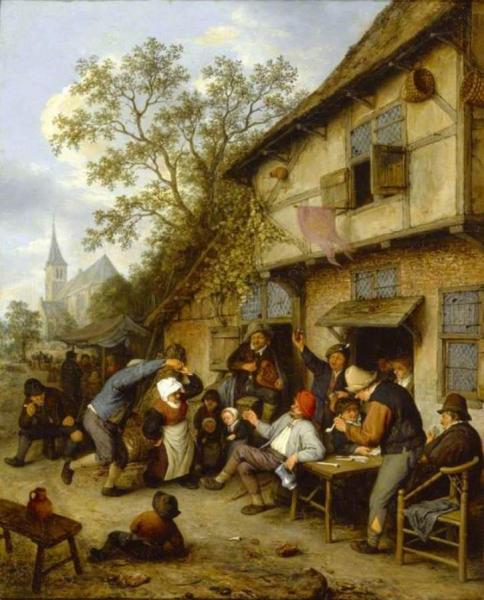 Adriaen Van Ostade Peasants Carousing Outside Of An Inn