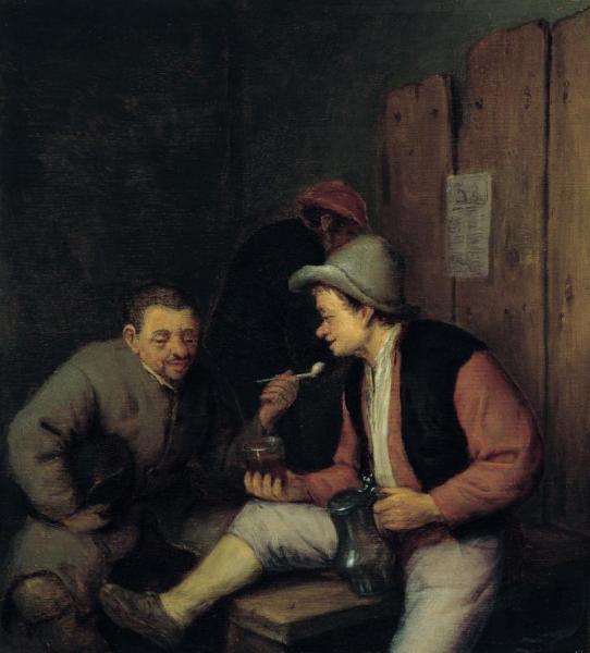 Peasants Smoking And Drinking In A Tavern by Adriaen Van Ostade
