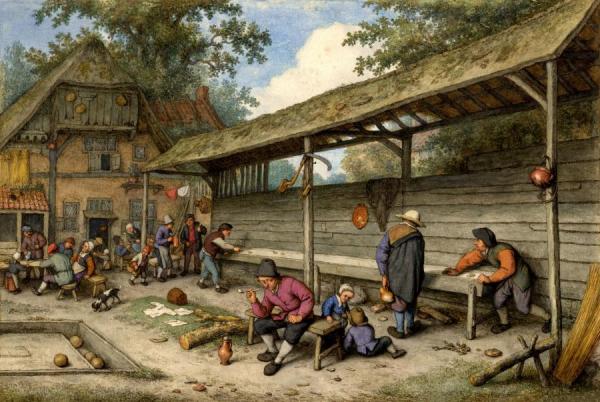 Adriaen Van Ostade The Courtyard Of An Inn With A Game Of Shuffleboard