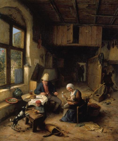 Adriaen Van Ostade The Interior Of A Peasant's Cottage