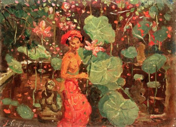 Adrien-jean Le Mayeur De Merprès A Balinese Woman In A Garden