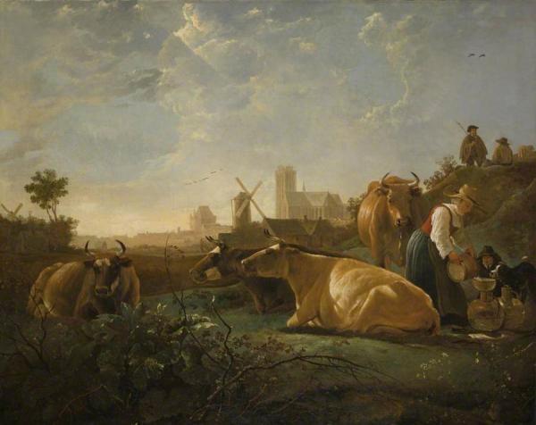 Aelbert Cuyp A Distant View Of Dordrecht With A Milkmaid And Four Cows