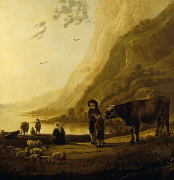 A Mountainous River Landscape With A Herdsman And A Bull by Aelbert Cuyp Oil Painting Reproductions