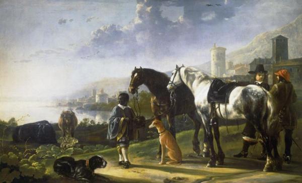 A Page With Two Horses by Aelbert Cuyp