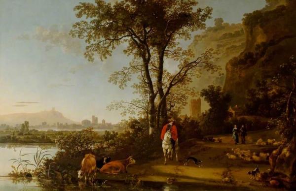 Landscape With Horsemen, Figures And Cattle by Aelbert Cuyp
