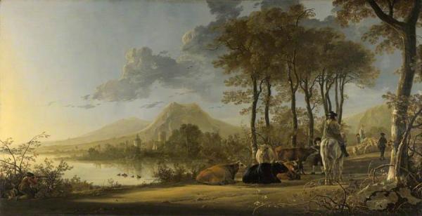 River Landscape With Horseman And Peasants by Aelbert Cuyp