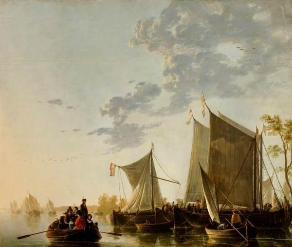 Shipping On The Maas With A Party In A Rowing Boat by Aelbert Cuyp