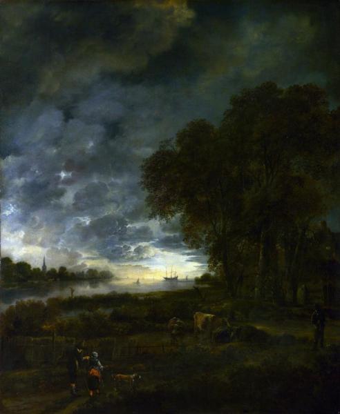 A Landscape With A River At Evening by Aert Van Der Neer