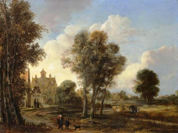 A Landscape With Figures On A Path Near A Country House by Aert Van Der Neer