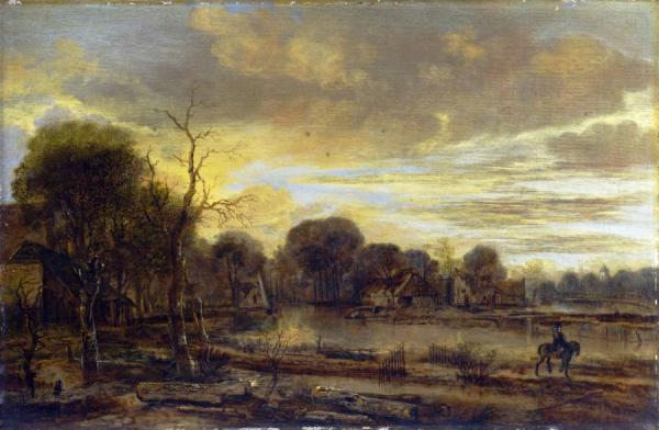 A River Landscape With A Village by Aert Van Der Neer