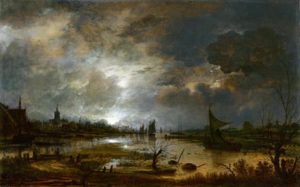 A River Near A Town, By Moonlight by Aert Van Der Neer