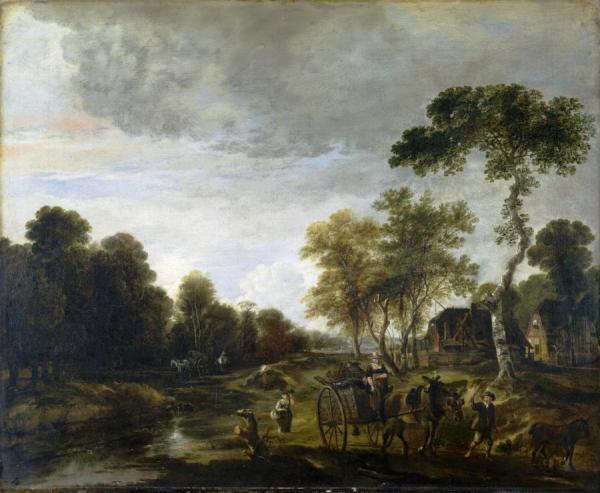 An Evening Landscape With A Horse And Cart By A Stream by Aert Van Der Neer