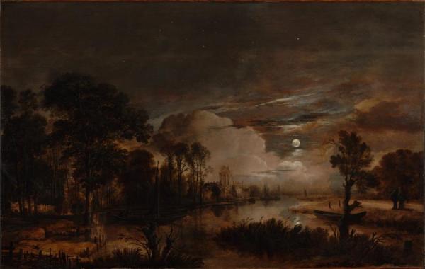 Moonlit Landscape With A View Of The New Amstel River And Castle Kostverloren by Aert Van Der Neer Oil Painting Reproductions