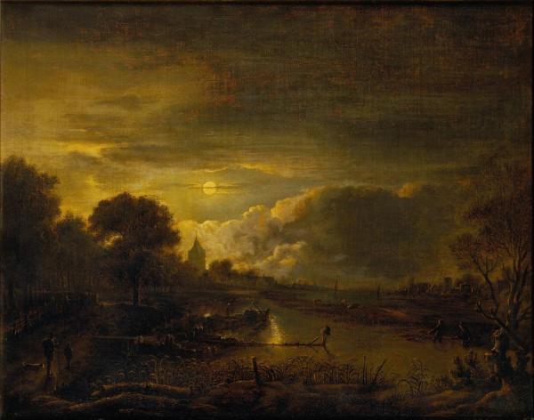 River Scene By Moonlight by Aert Van Der Neer