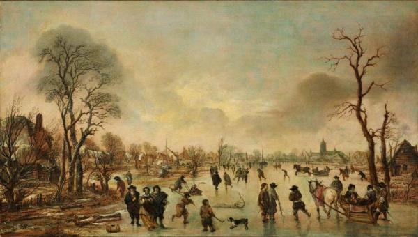 Winter Landscape With Ice Skaters by Aert Van Der Neer Oil Painting Reproductions