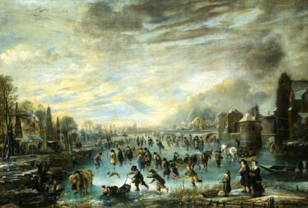 Winter Landscape With Skaters by Aert Van Der Neer Oil Painting Reproductions