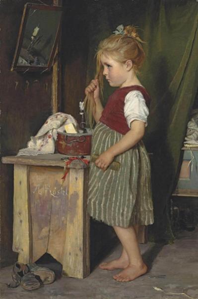 Young Girl Combing Her Hair by Agathe Rostel