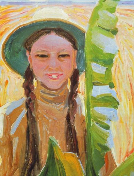 Kirsti With Banana Leaves by Akseli Gallen-kallela Oil Painting Reproductions