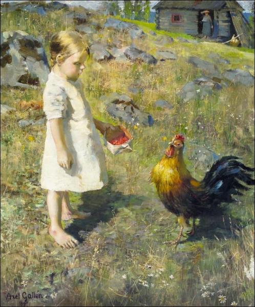 The Girl And The Rooster by Akseli Gallen-kallela Oil Painting Reproductions