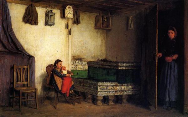 An Interior With Mother And Children by Albert Anker Oil Painting Reproductions