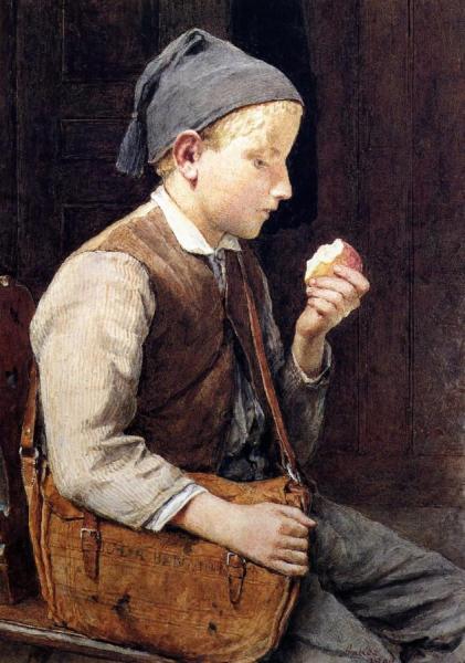 Albert Anker Boy Eating An Apple