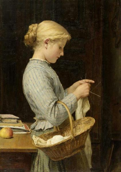 Albert Anker Girl Knitting
