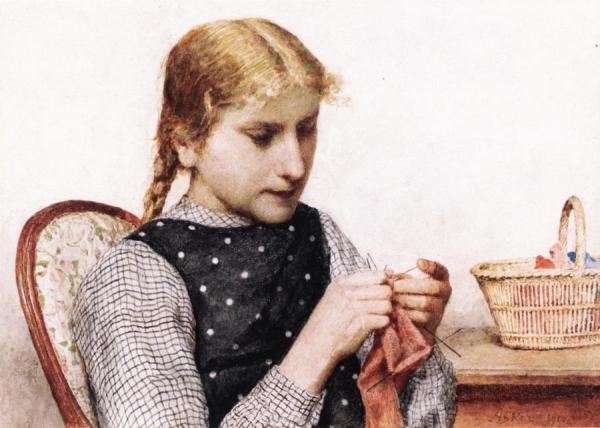 Albert Anker Knitting Girl