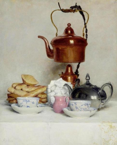 Tea Service by Albert Anker Oil Painting Reproductions