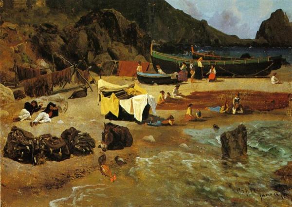 Fishing Boats At Capri by Albert Bierstadt