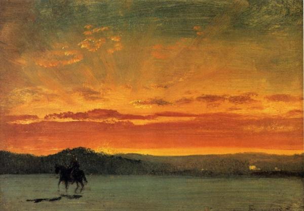Indian Rider At Sunset by Albert Bierstadt