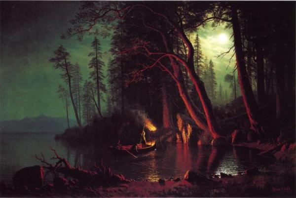 Lake Tahoe, Spearing Fish By Torchlight by Albert Bierstadt